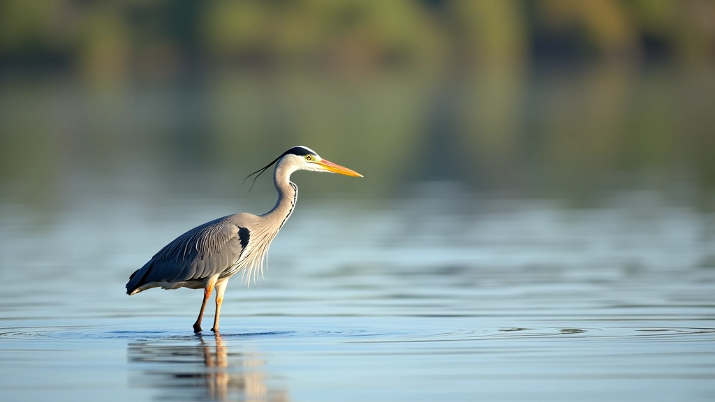 Heron standing in shallow lagoon water, nature wildlife